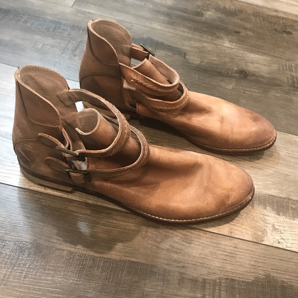 Free People Double Buckle Booties Distressed Tan - Picture 1 of 8